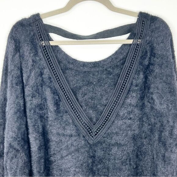 Torrid Crochet Trim Drop Shoulder Fuzzy Sweater Open Back 4X - Picture 6 of 11